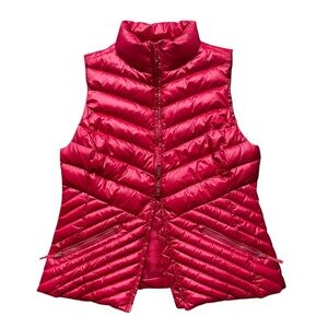 Talbots Down Puffer Vest Medium Full Zip Quilted Red Glossy Outdoor Classic